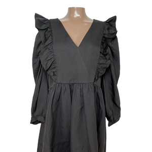 Pomander Place Women's Mini Dress Black Size M Ruffle Balloon Sleeve